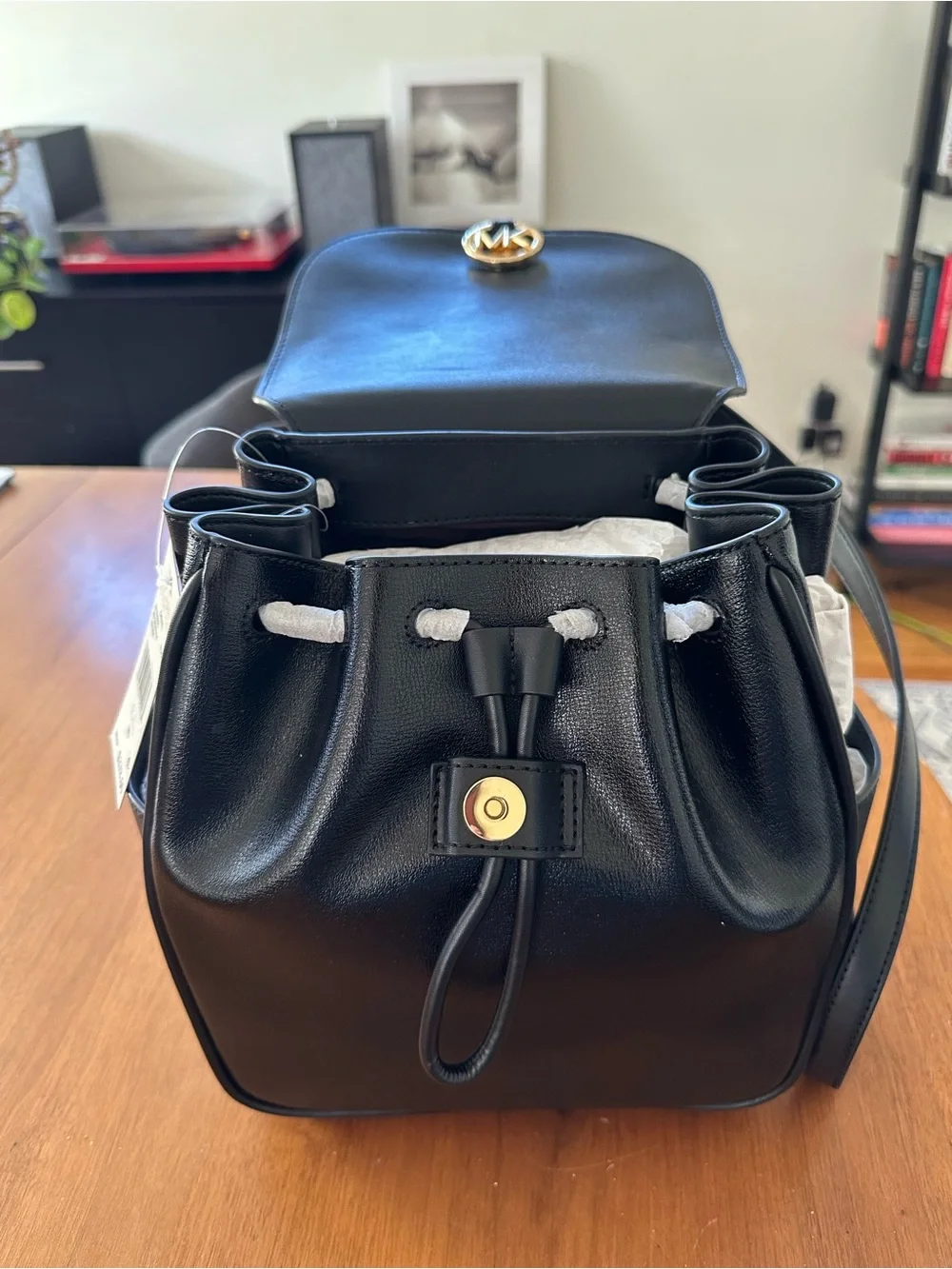 Michael Kors Black Leather MK Logo Mini Backpack
